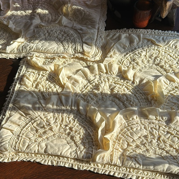 2 Anthropologie standard ruffle “Rivulet” shams in a creamy pale yellow color. - Picture 3 of 16